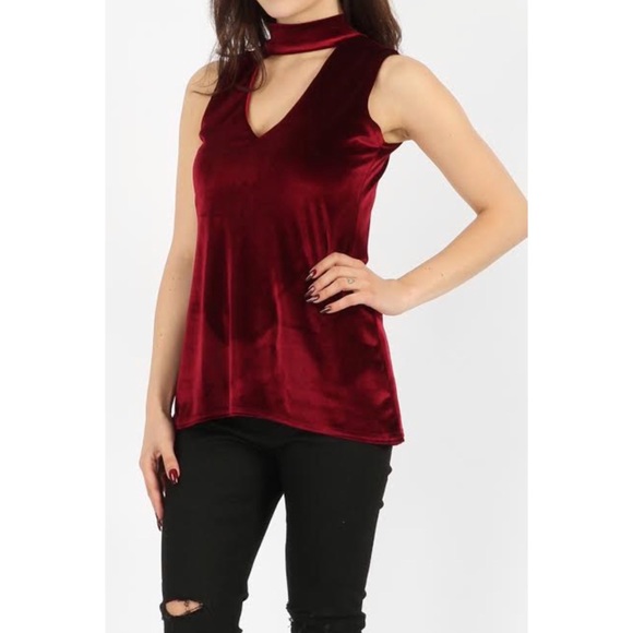 Last 1! Sexy Burgundy Red Velvet Choker Top - Picture 4 of 7